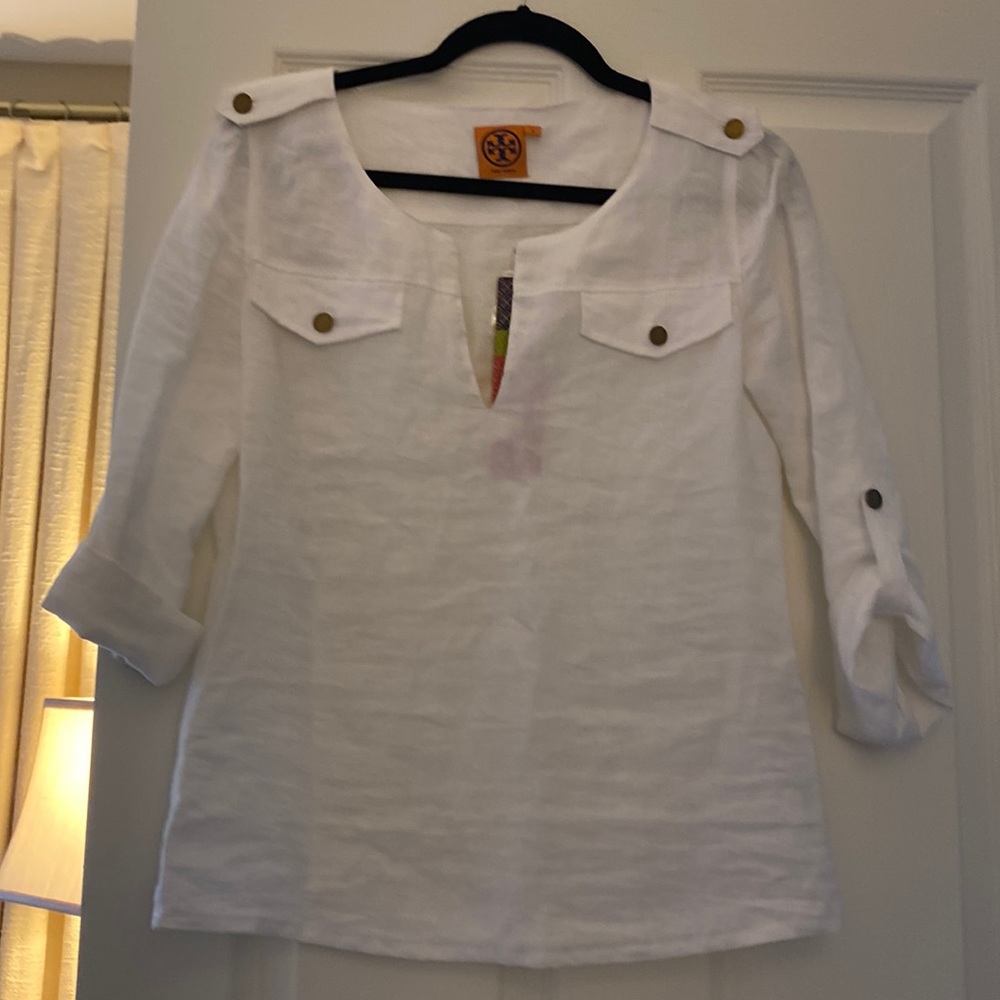TORY BIRCH NWT LINEN BLOUSE WHITE XS
